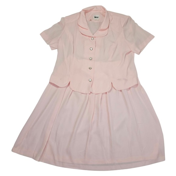 Leslie Fay Dresses & Skirts - Vintage Leslie Fay Dresses Womens 22WP Pink 2 Piece Skirt Set Scalloped Rhinesto